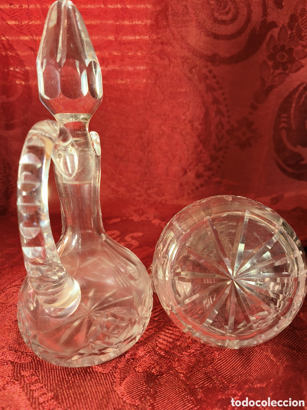 Antig&uuml;edades: Aceitera y vinagrera de mesa en cristal tallado - Foto 6