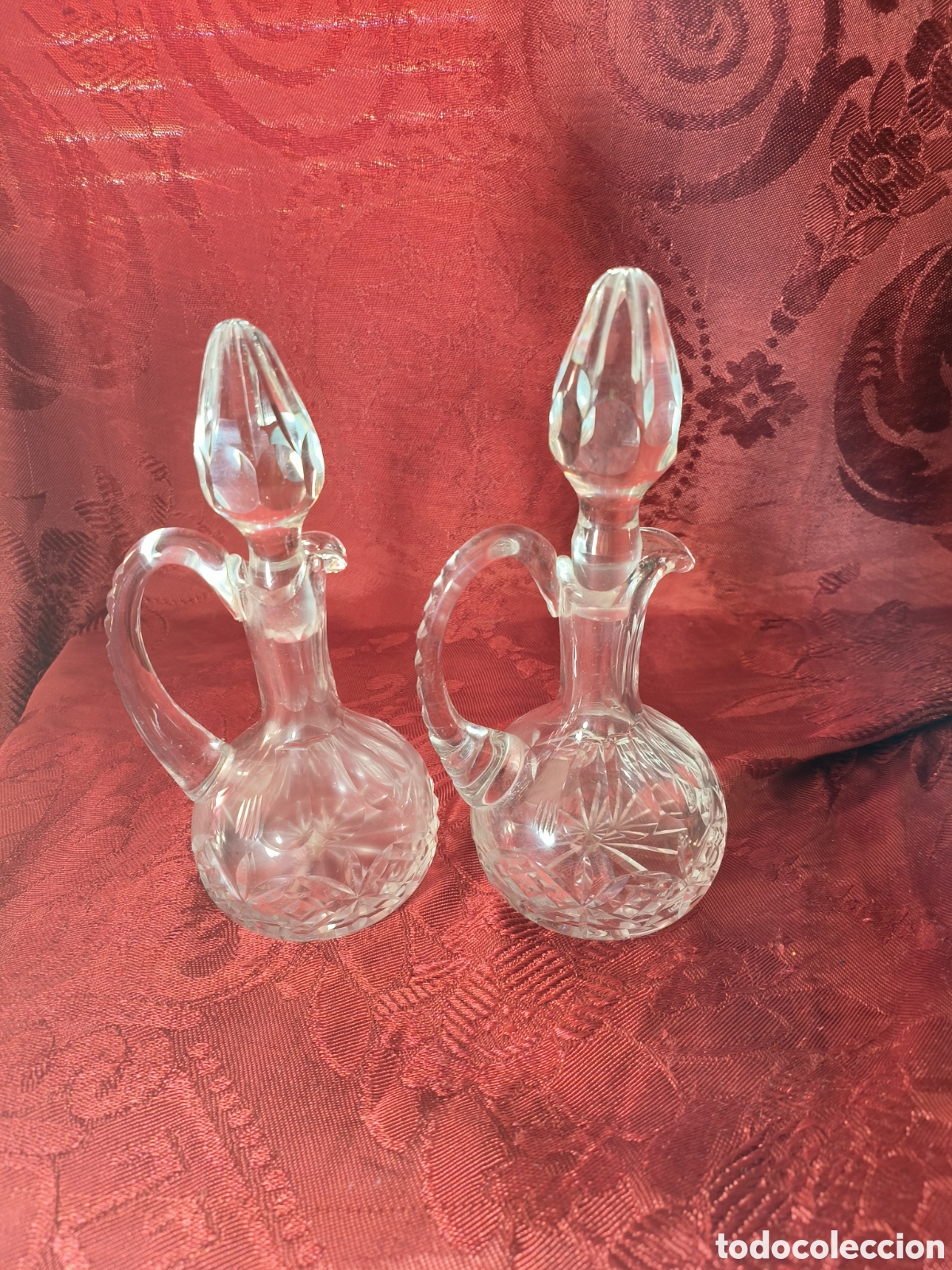 Antig&uuml;edades: Aceitera y vinagrera de mesa en cristal tallado - Foto 1