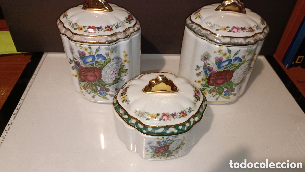 Antig&uuml;edades: Precioso e impecable conjunto 3 piezas cer&aacute;mica gallega VP