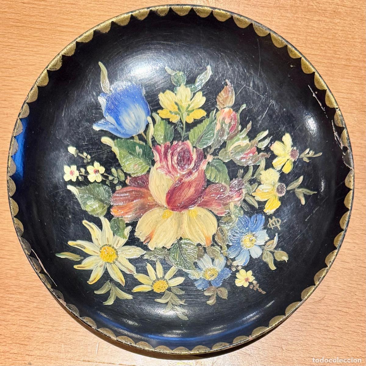 Antig&uuml;edades: PRECIOSO PLATO DE MADERA PINTADA 17cm - Foto 2