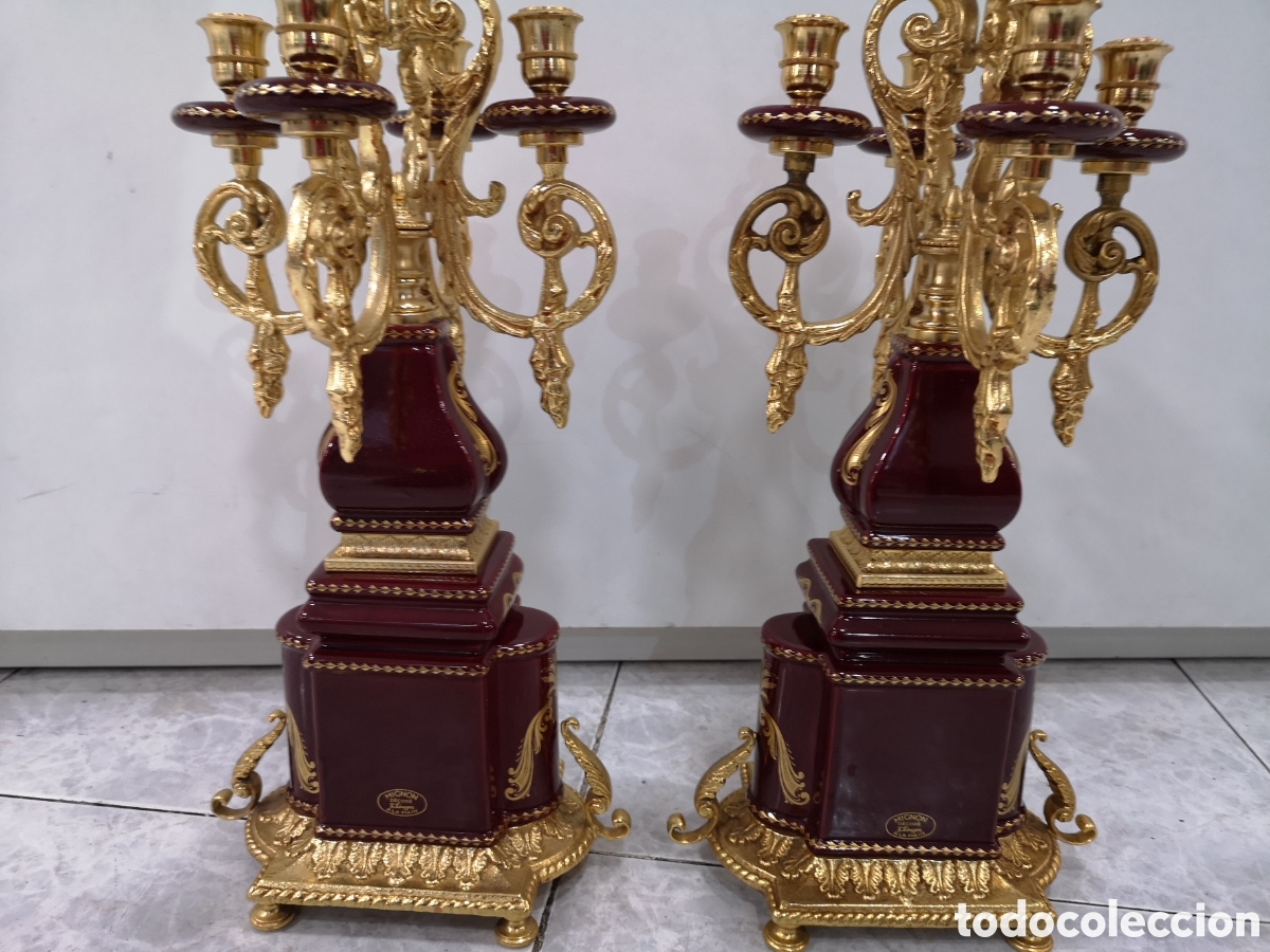 Antig&uuml;edades: Pareja candelabros limoges - Foto 7