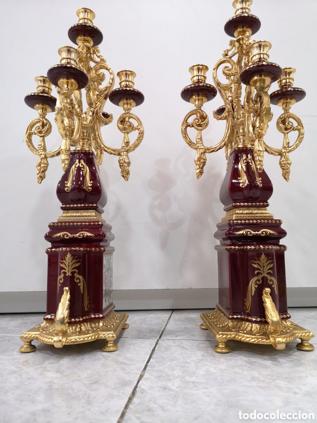 Antig&uuml;edades: Pareja candelabros limoges - Foto 8