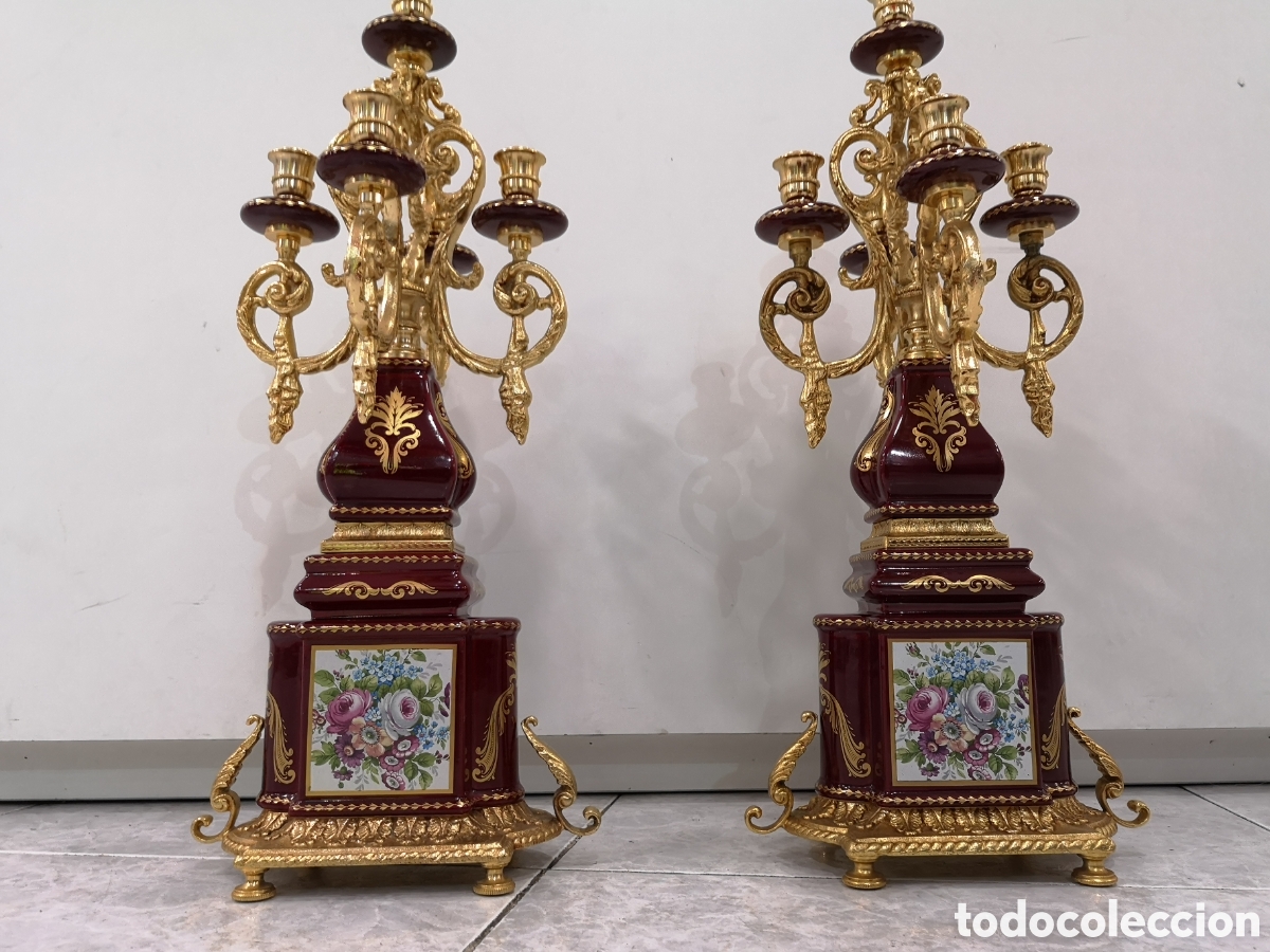 Antig&uuml;edades: Pareja candelabros limoges - Foto 1