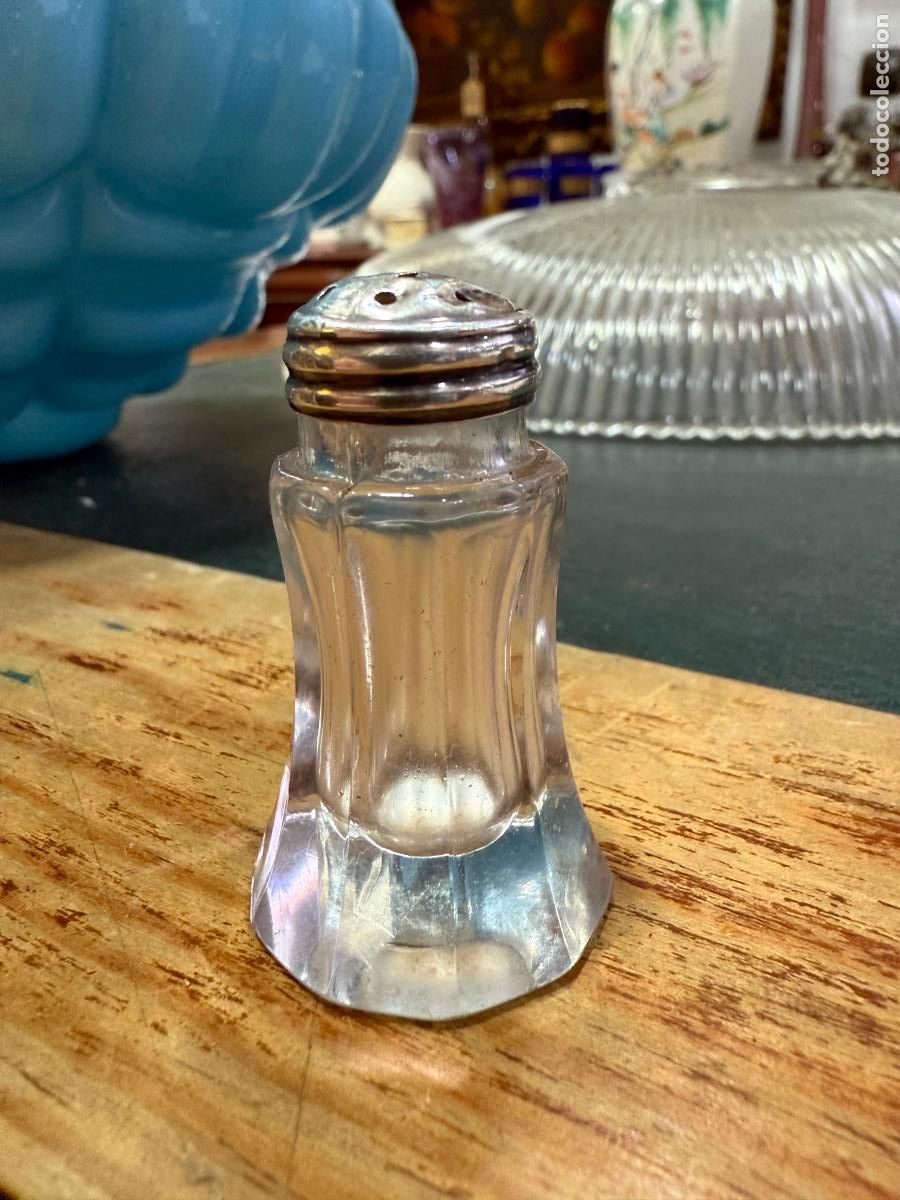 Antiguidades: ANTIGUO SALERO DE PLATA Y CRISTAL - MEDIDA 5 CM