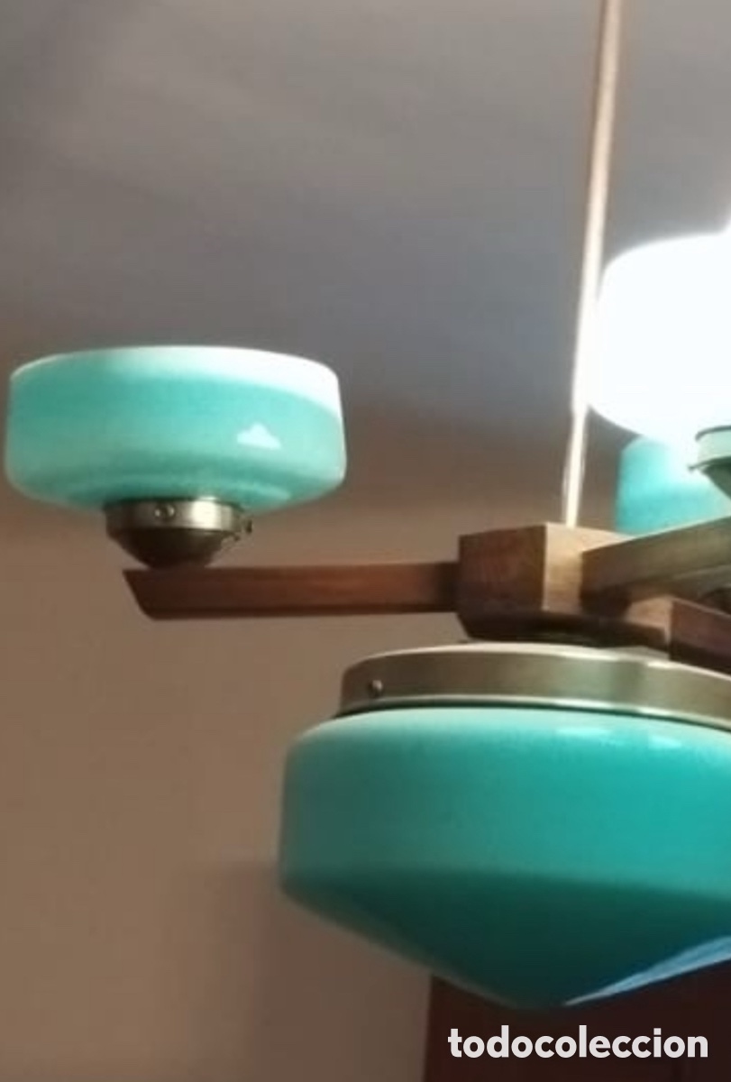 Antig&uuml;edades: L&aacute;mpara art deco opalina azul - Foto 2