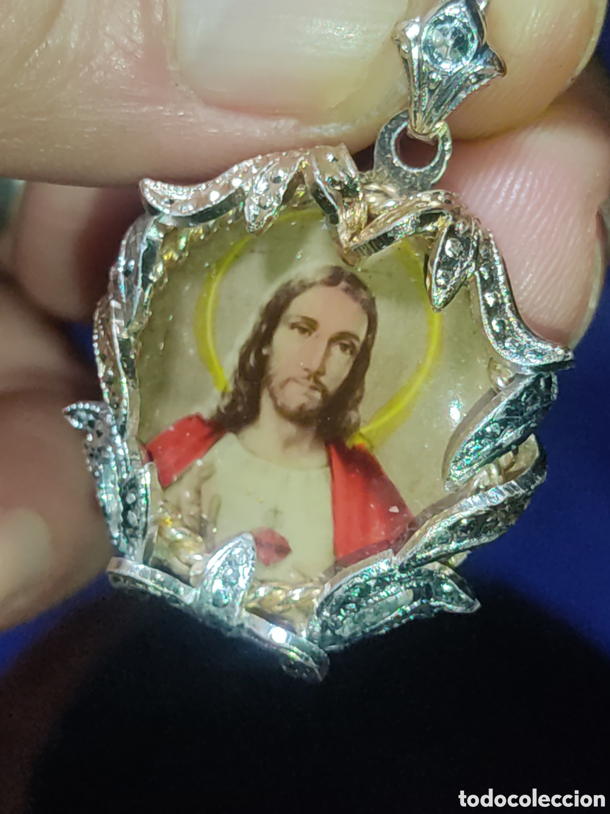Antig&uuml;edades: Medalla de coraz&oacute;n de jes&uacute;s esmaltada - Foto 1