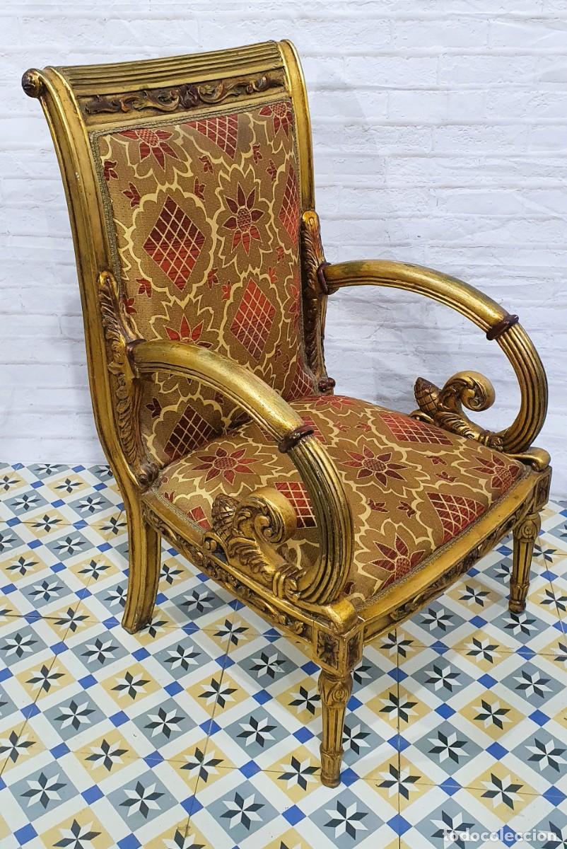 Antig&uuml;edades: Sill&oacute;n estilo barroco pan de oro - Foto 3