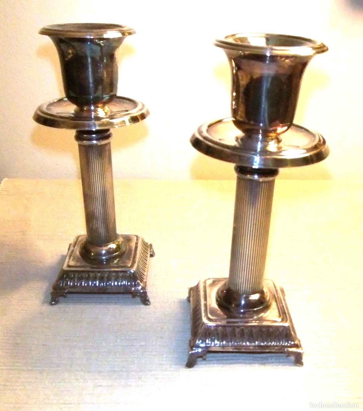 Antig&uuml;edades: 2 CANDELABROS DE ALPACA DE ESTILO NEOCL&Aacute;SICO - Foto 3
