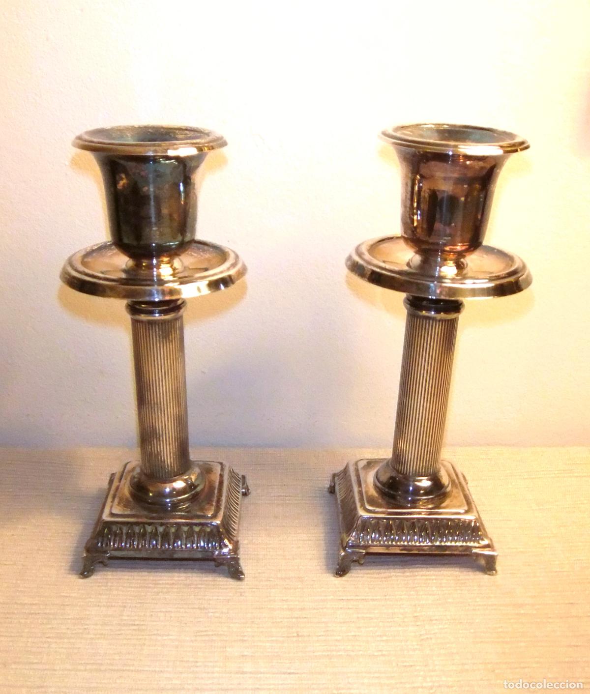 Antig&uuml;edades: 2 CANDELABROS DE ALPACA DE ESTILO NEOCL&Aacute;SICO - Foto 1