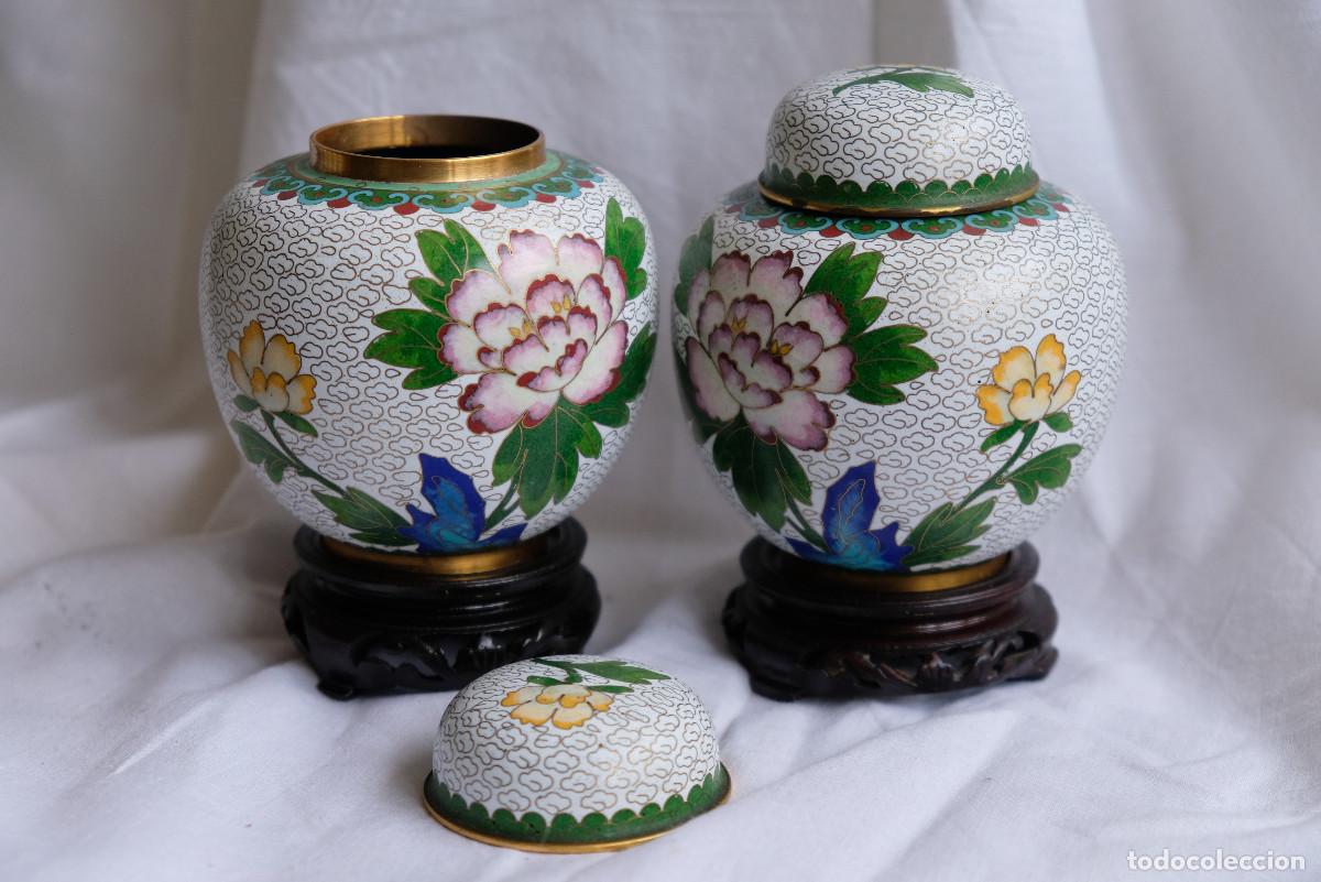 Antig&uuml;edades: Pareja de Jarrones esmalte Cloisonne - Foto 1