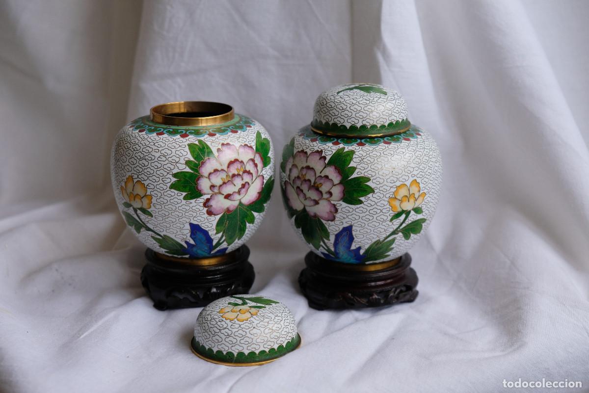 Antig&uuml;edades: Pareja de Jarrones esmalte Cloisonne - Foto 2