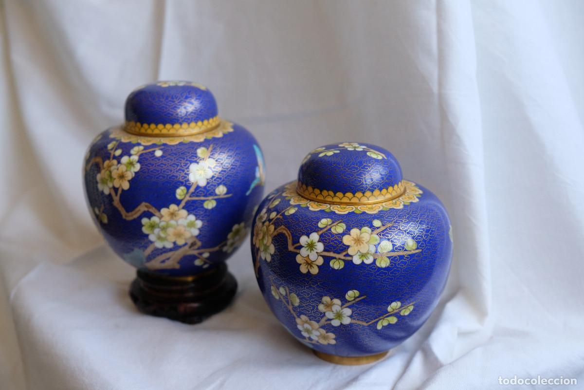 Antig&uuml;edades: Pareja de jarrones esmalte cloisonn&eacute; - Foto 1