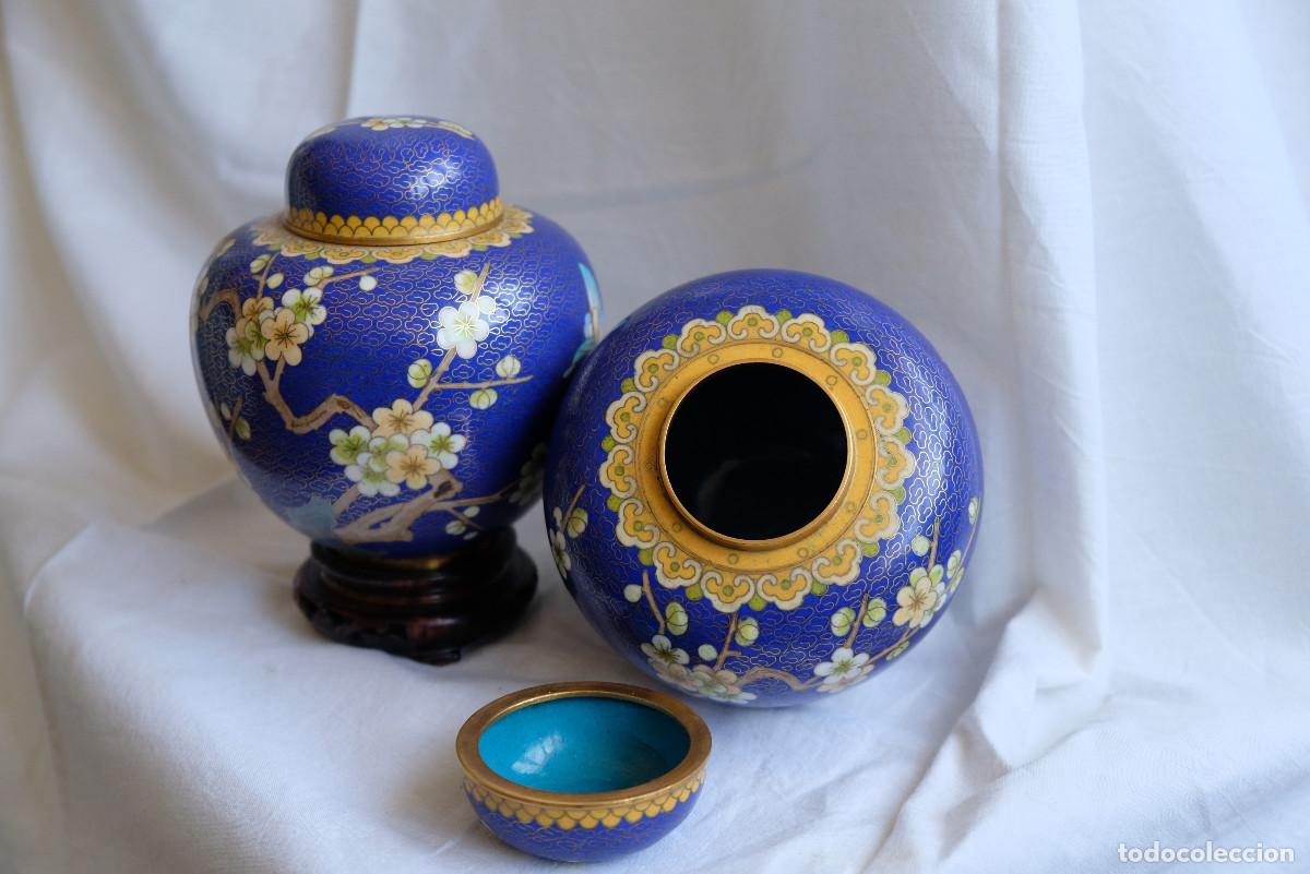 Antig&uuml;edades: Pareja de jarrones esmalte cloisonn&eacute; - Foto 2