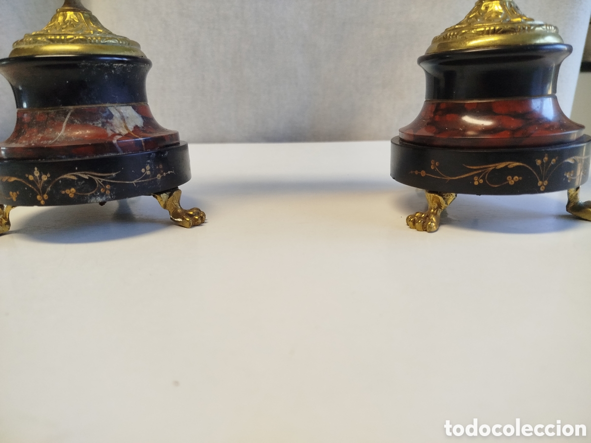 Antig&uuml;edades: Pareja de candelabros en bronce y m&aacute;rmol. - Foto 4