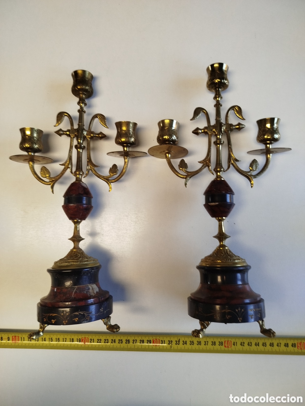 Antig&uuml;edades: Pareja de candelabros en bronce y m&aacute;rmol. - Foto 5