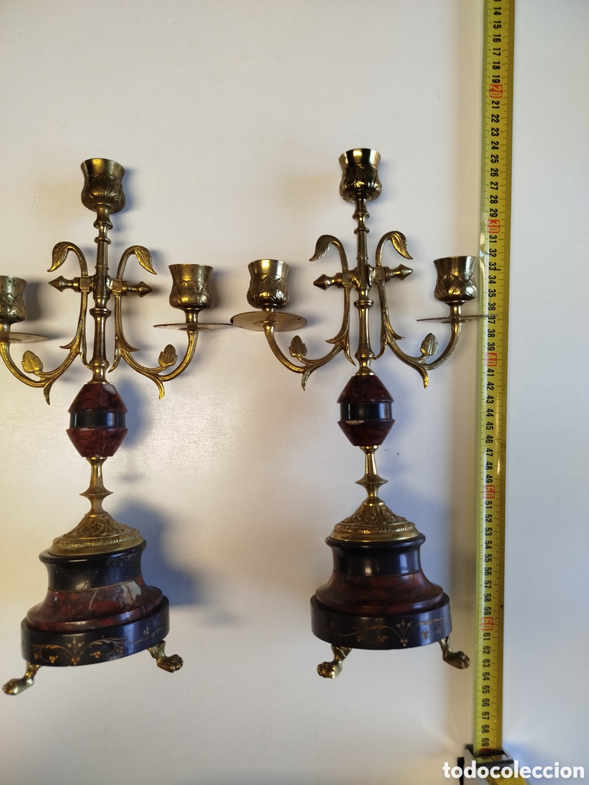 Antig&uuml;edades: Pareja de candelabros en bronce y m&aacute;rmol. - Foto 6