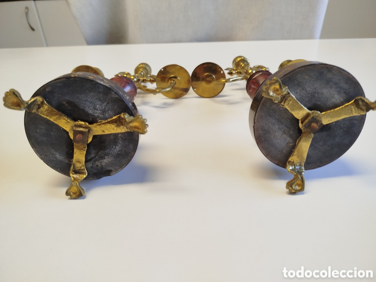 Antig&uuml;edades: Pareja de candelabros en bronce y m&aacute;rmol. - Foto 7