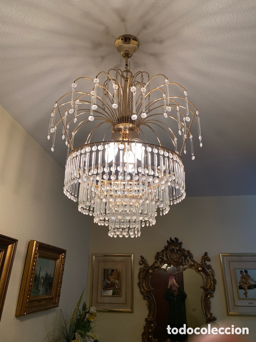 Antig&uuml;edades: L&aacute;mpara techo cristal - Foto 1