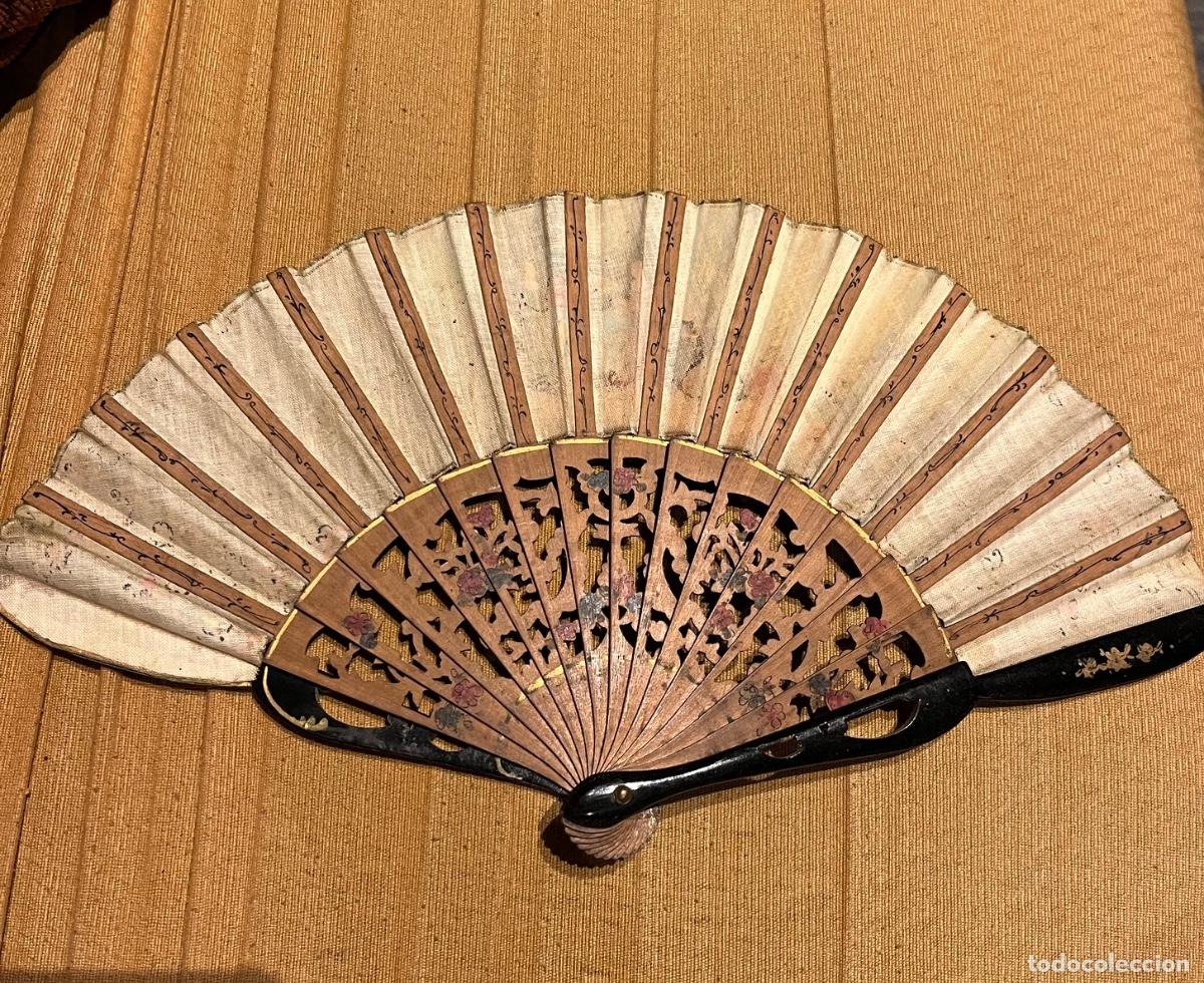 Antig&uuml;edades: Abanico antiguo madera y seda pintado - Foto 6