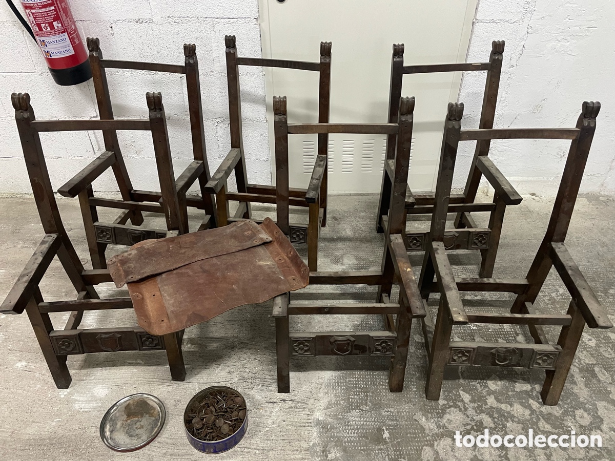 Antig&uuml;edades: Conjunto de 6 sillas de nogal macizo - Foto 1
