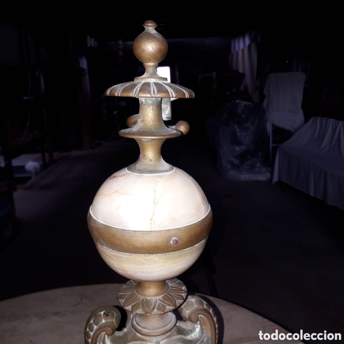 Antig&uuml;edades: Morrillos de chimenea de lat&oacute;n y alabastro - Foto 2