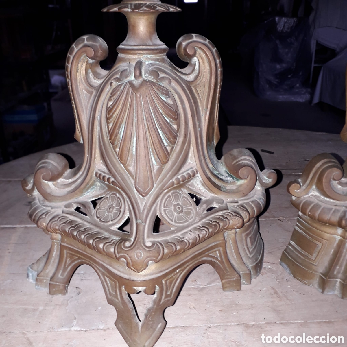 Antig&uuml;edades: Morrillos de chimenea de lat&oacute;n y alabastro - Foto 3