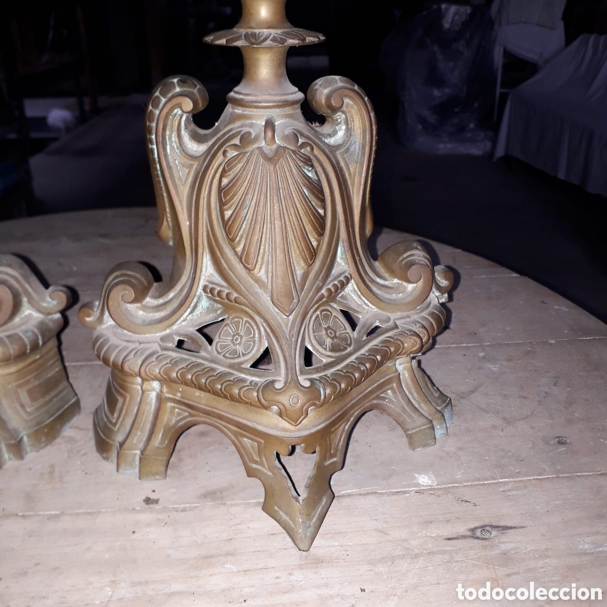 Antig&uuml;edades: Morrillos de chimenea de lat&oacute;n y alabastro - Foto 4