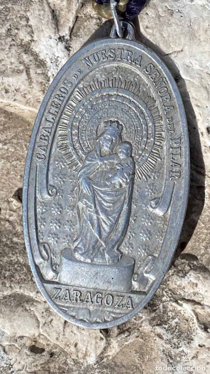 Antiques: Medalla cord&oacute;n pasador escudo esmalte Zaragoza caballeros nuestra se&ntilde;ora pilar 6CMS ppio s XX