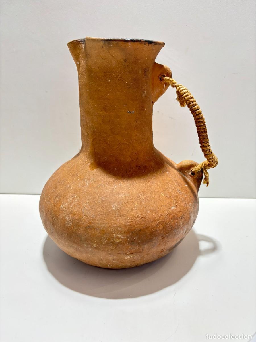 Antig&uuml;edades: JARRA-JARRON-FLORERO BARRO ARTESANAL CON ASA MIMBRE
