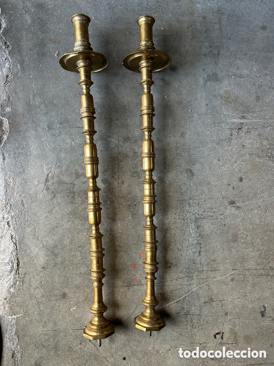 Antig&uuml;edades: Pareja de Candelabros metal bronce - Foto 3