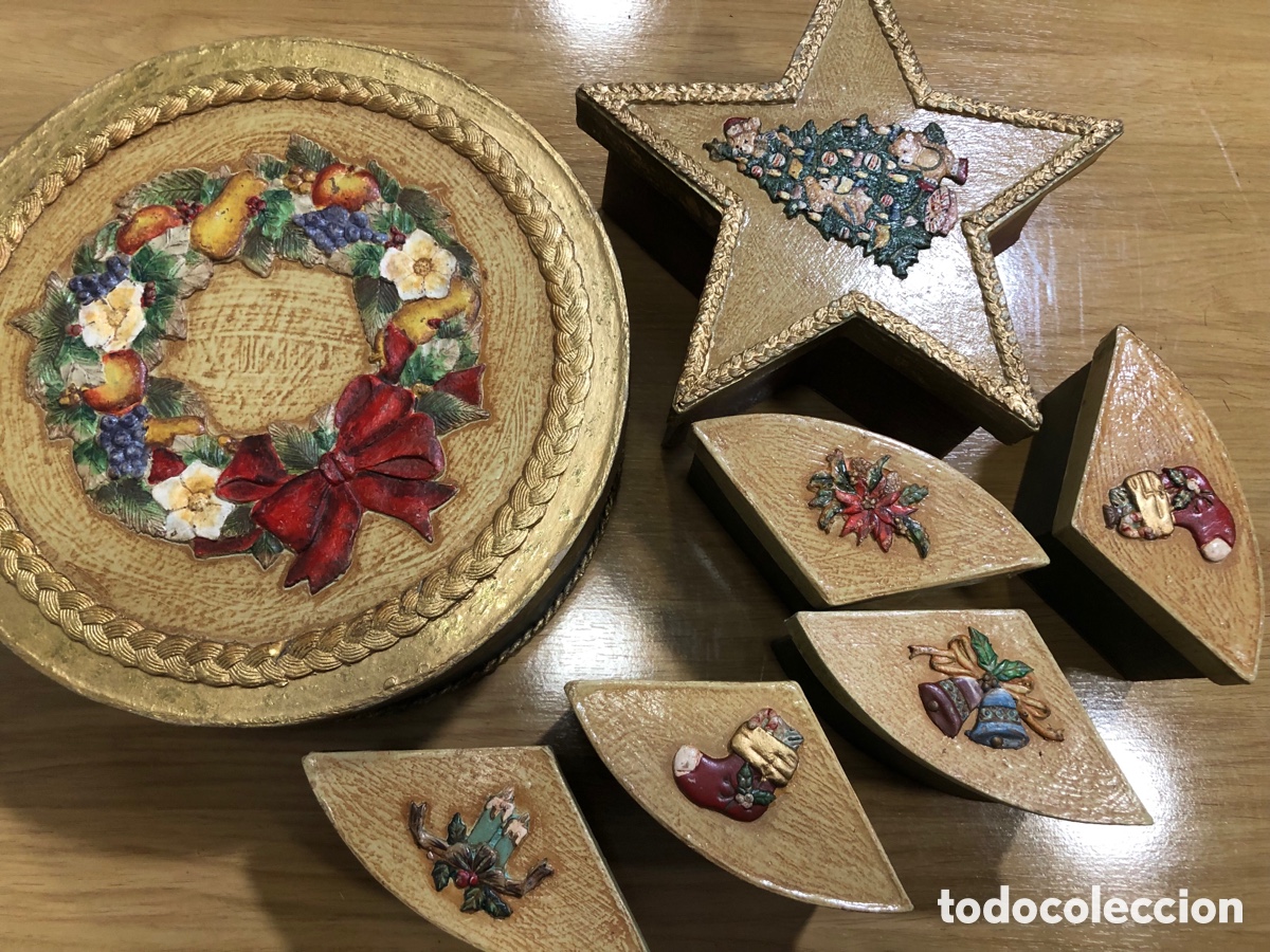 Antig&uuml;edades: Caja de Navidad artesanal a&ntilde;os 80 Magnif&iacute;ca y &uacute;nica pieza vintage con sorpresa