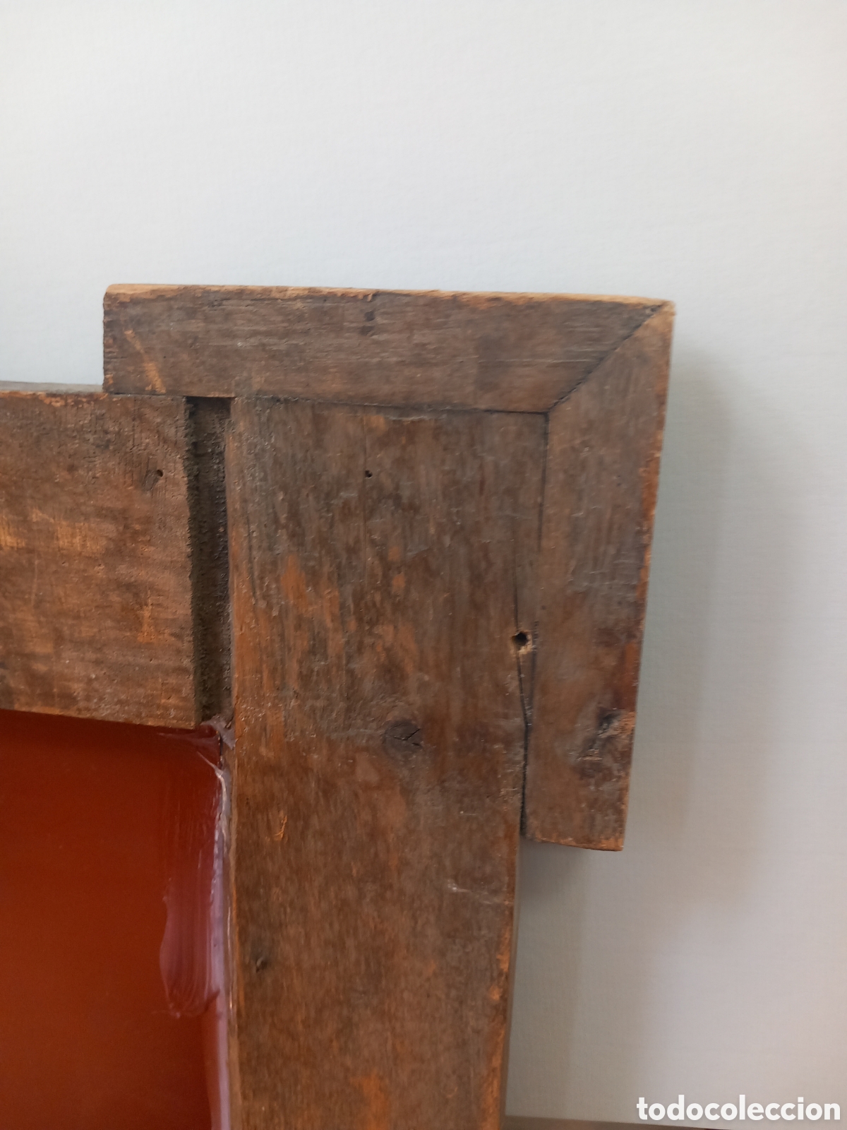 Antig&uuml;edades: Espejo antiguo con marco de madera sin tratar. 64x78cms - Foto 4