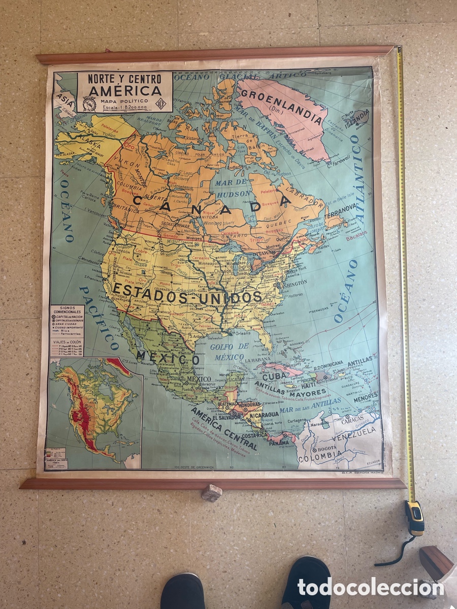 Antiguidades: MAPA POLITICO AMERICA DEL NORTE A&Ntilde;OS 60
