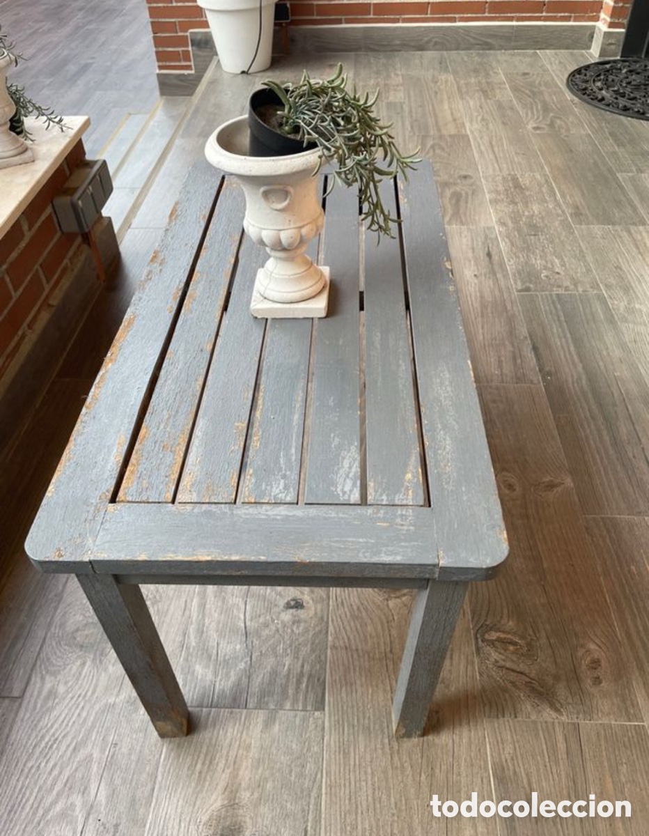Antig&uuml;edades: Mesa jard&iacute;n gris envejecido - Foto 4