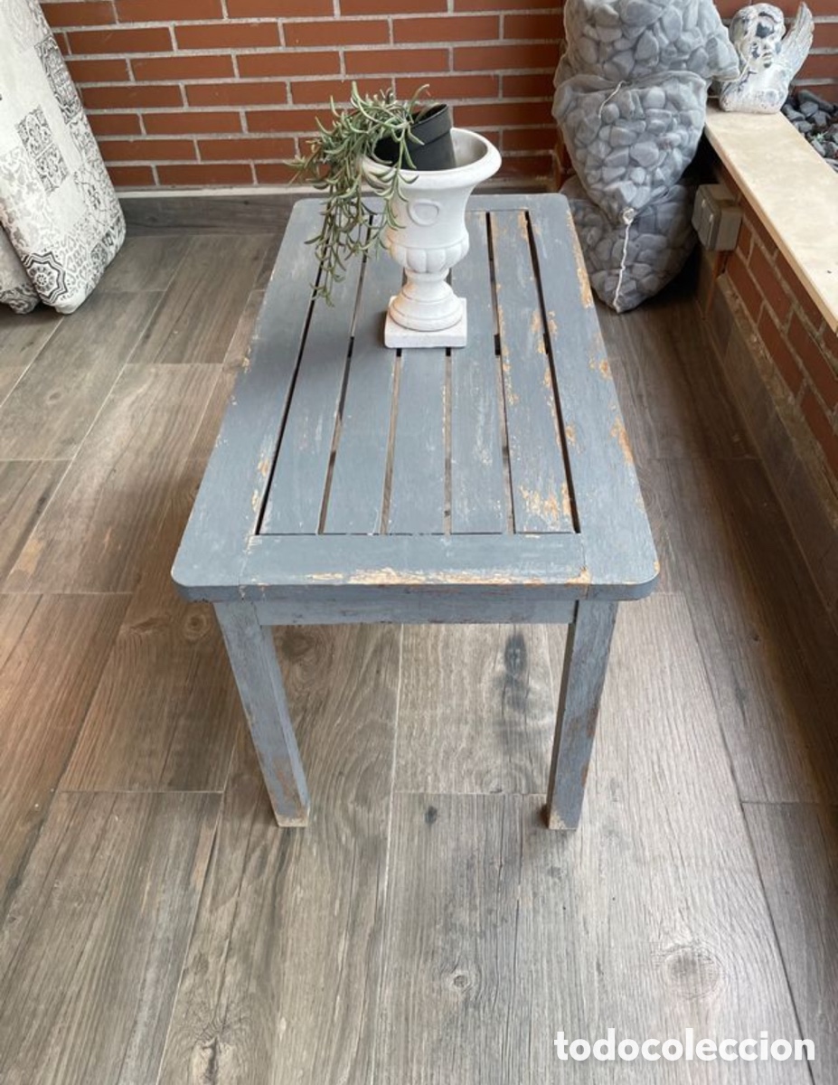 Antig&uuml;edades: Mesa jard&iacute;n gris envejecido - Foto 1