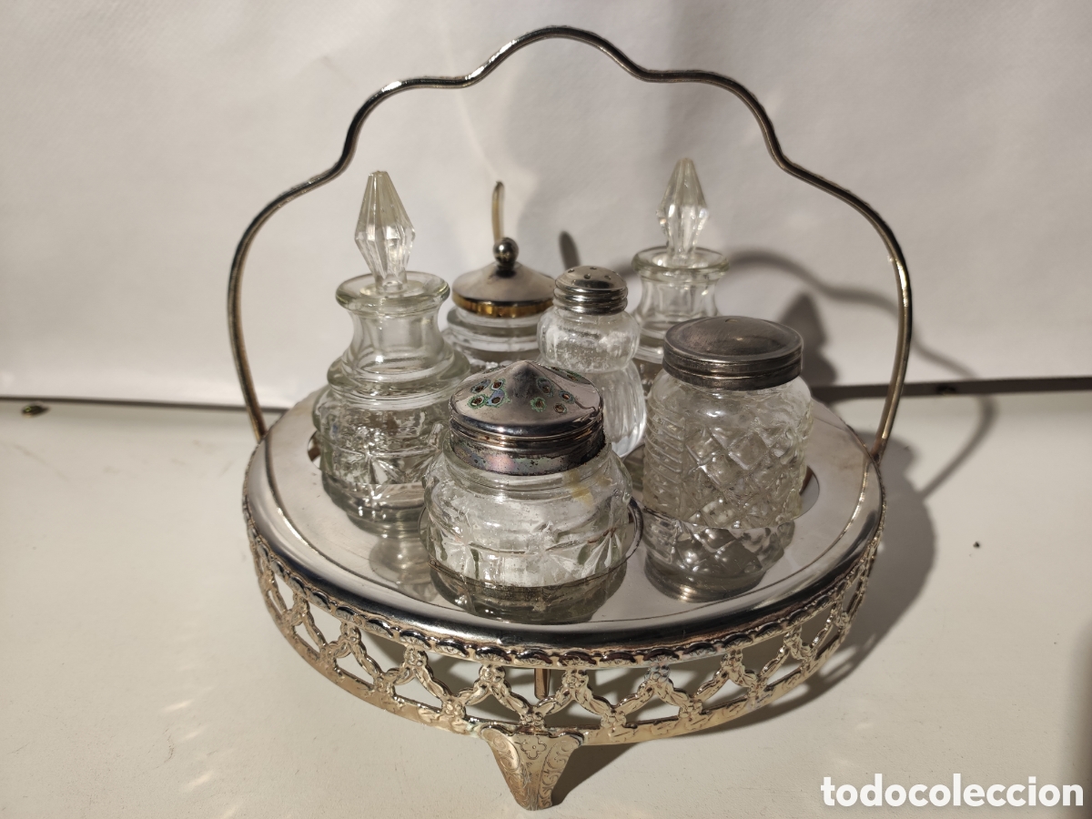 Antig&uuml;edades: Comboy de cristal y metal plateado - Foto 2