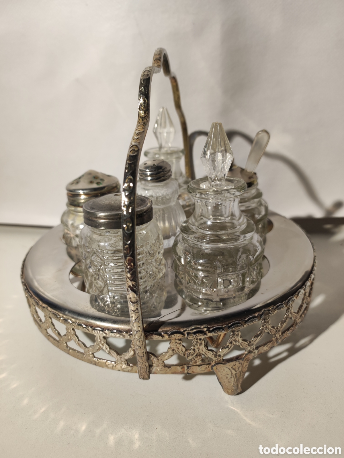 Antig&uuml;edades: Comboy de cristal y metal plateado - Foto 5