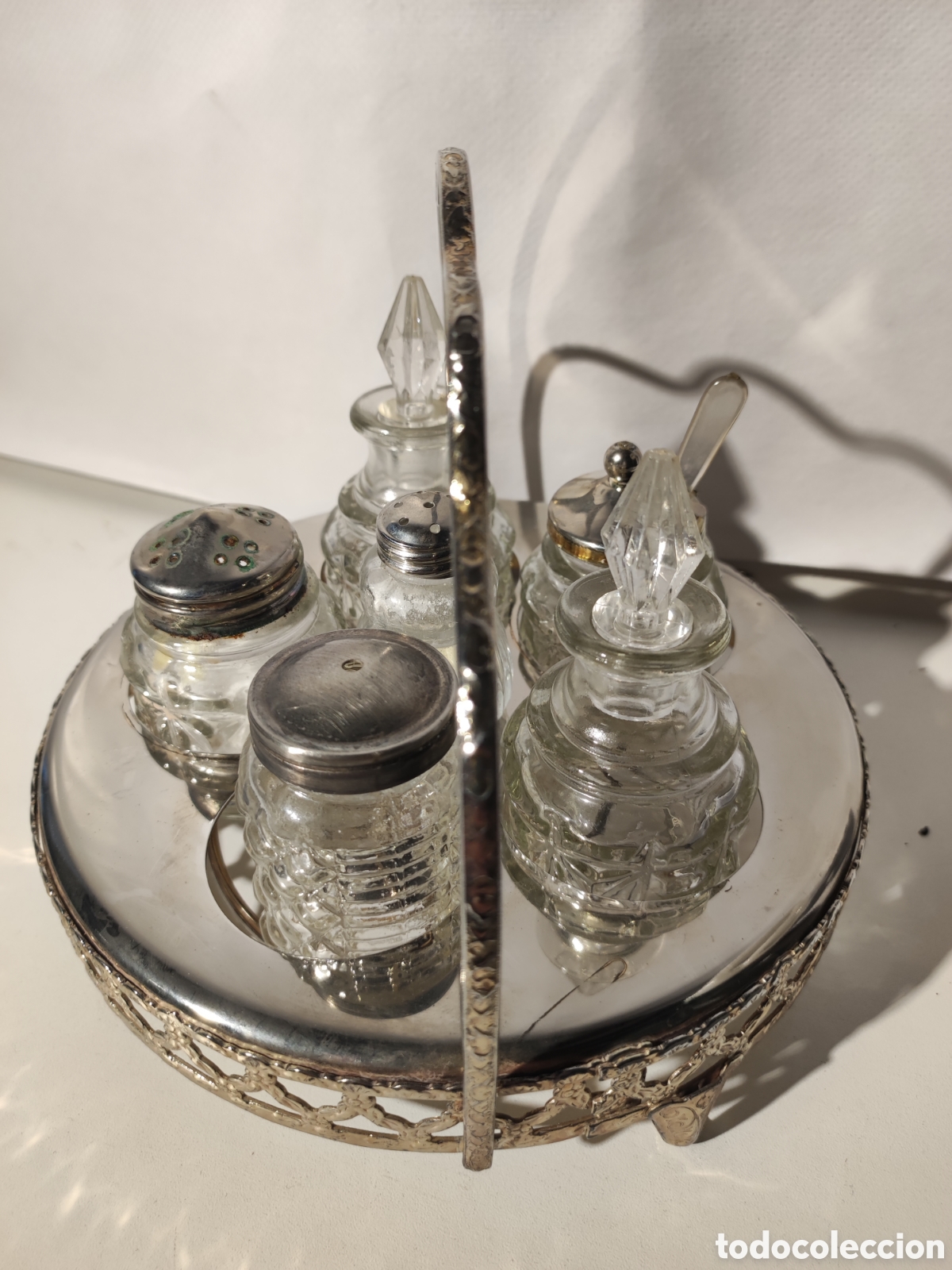 Antig&uuml;edades: Comboy de cristal y metal plateado - Foto 6