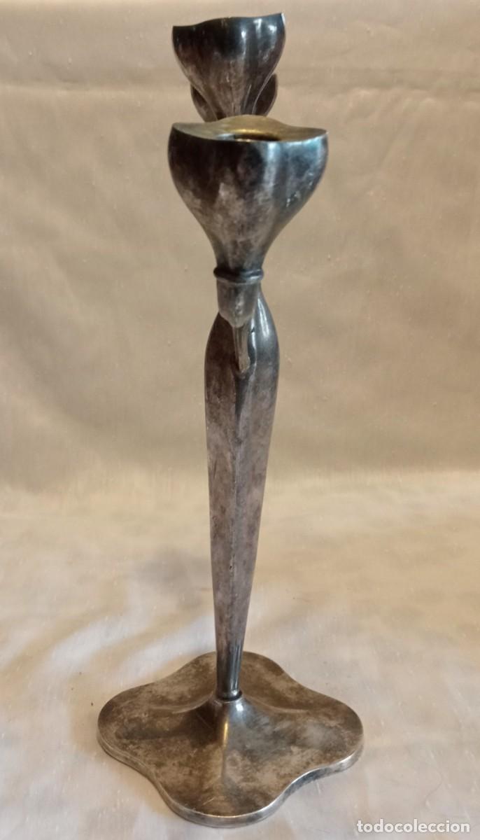 Antig&uuml;edades: CANDELABRO DE ALPACA, 36 CM DE ALTO - Foto 4