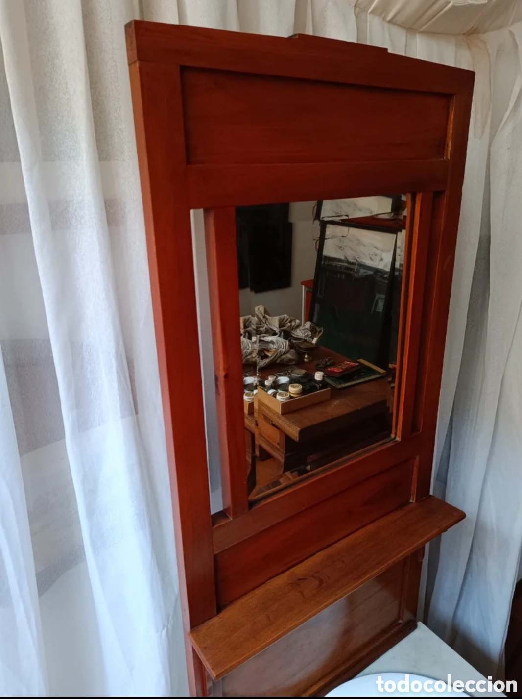 Antig&uuml;edades: Antiguo lavabo de madera y marmol con espejo - Foto 9