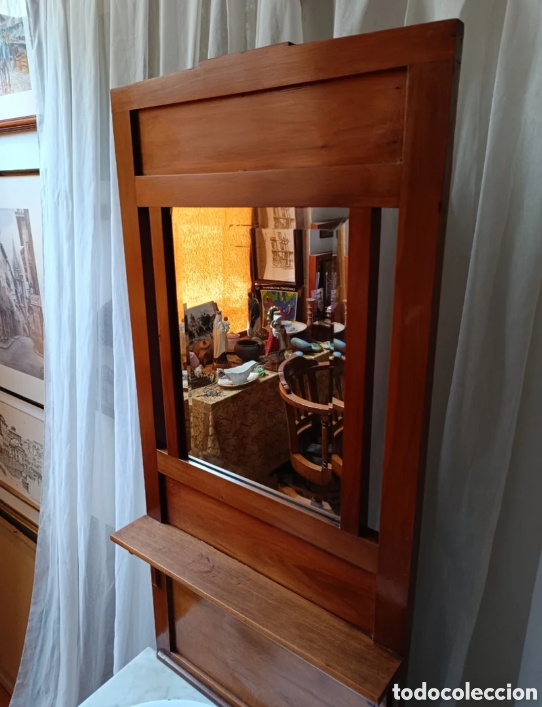 Antig&uuml;edades: Antiguo lavabo de madera y marmol con espejo - Foto 10