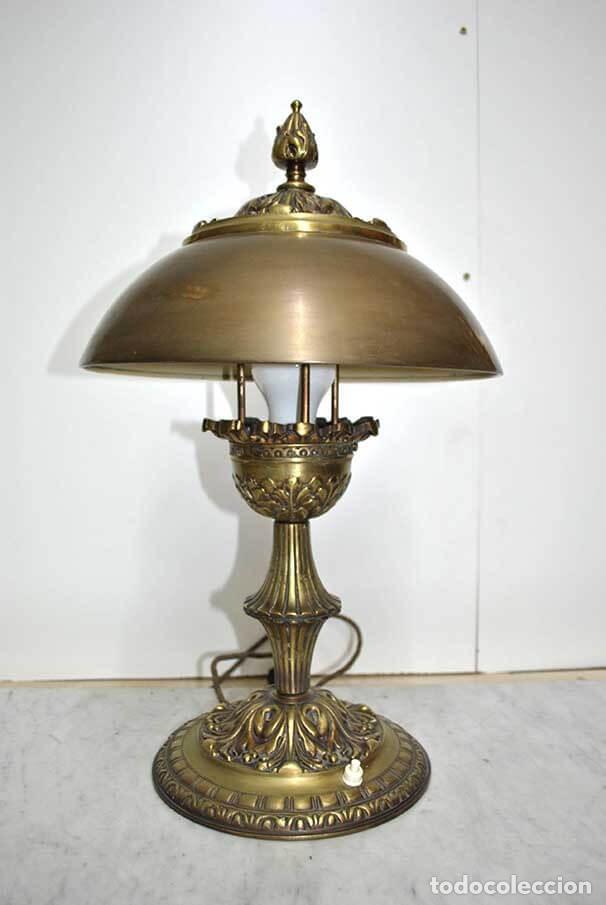 Antig&uuml;edades: L&Aacute;MPARA ANTIGUA DE MESA BRONCE Y LAT&Oacute;N - Foto 1