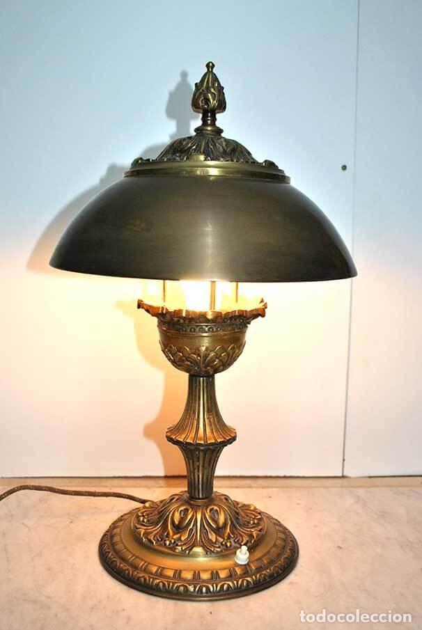 Antig&uuml;edades: L&Aacute;MPARA ANTIGUA DE MESA BRONCE Y LAT&Oacute;N - Foto 7