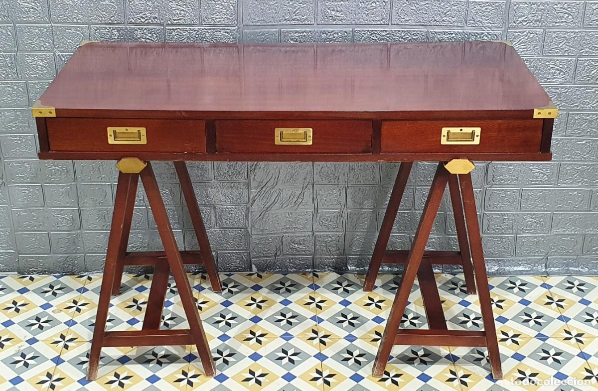 Antig&uuml;edades: Escritorio de campa&ntilde;a con silla estilo barco - Foto 3