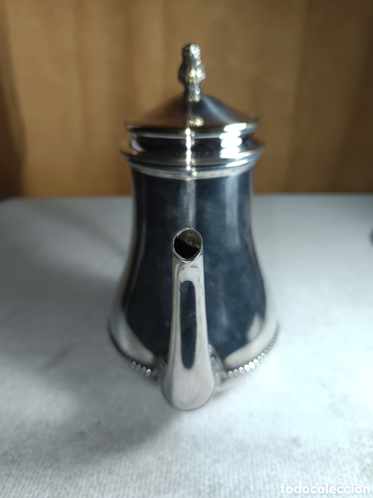 Antig&uuml;edades: tetera cafetera de alpaca plateada con sello en base. - Foto 2