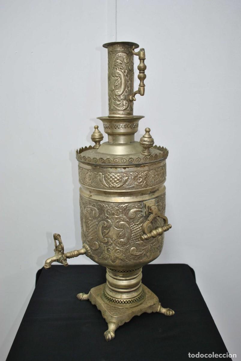 Antig&uuml;edades: SAMOVAR &Aacute;RABE DE LAT&Oacute;N DORADO - Foto 7