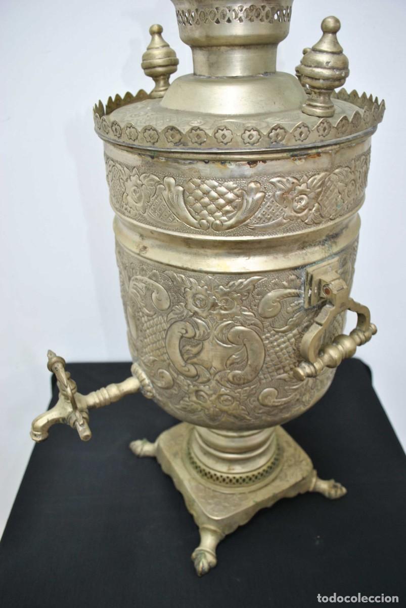 Antig&uuml;edades: SAMOVAR &Aacute;RABE DE LAT&Oacute;N DORADO - Foto 8