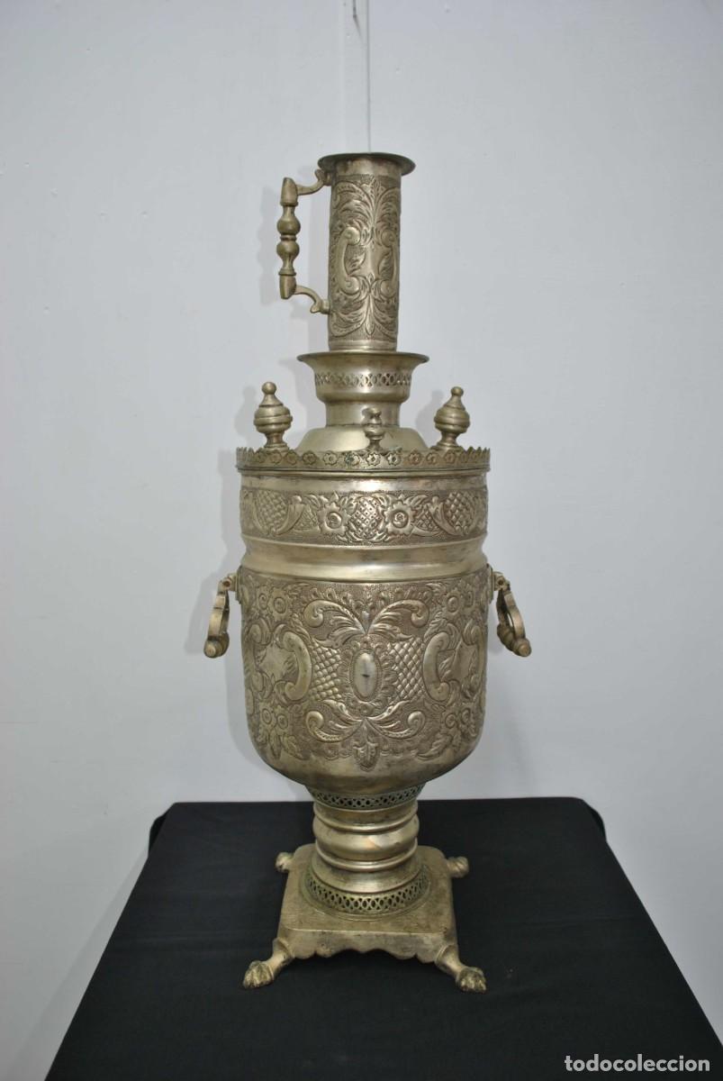 Antig&uuml;edades: SAMOVAR &Aacute;RABE DE LAT&Oacute;N DORADO - Foto 9