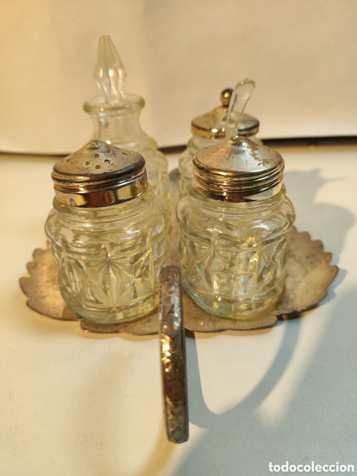 Antig&uuml;edades: Comboy de lat&oacute;n plateado y cristal - Foto 2