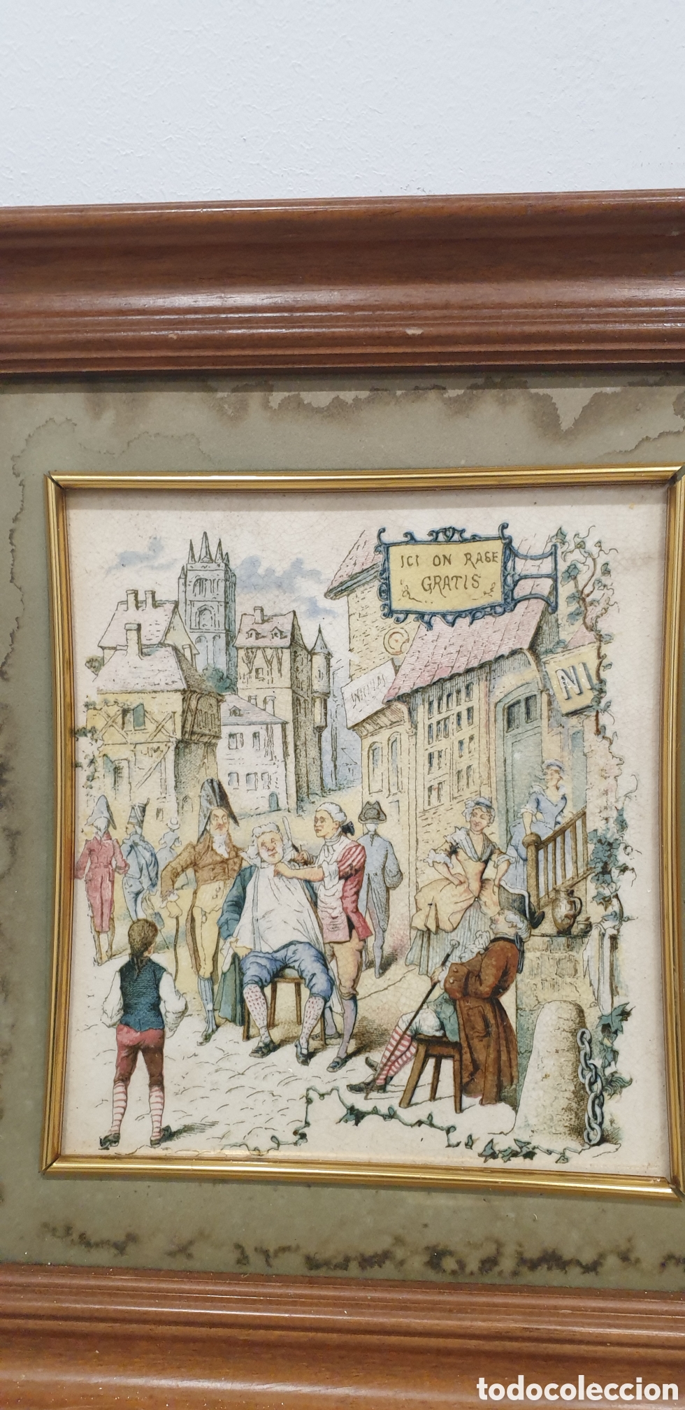 Antig&uuml;edades: Mosaico franc&eacute;s pintado a mano. - Foto 2
